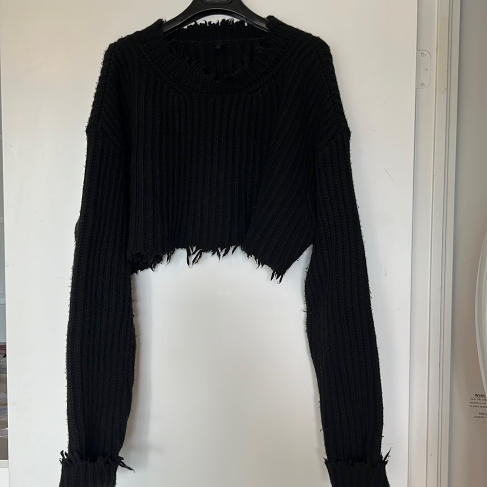Unravel Project Cropped Black Sweater